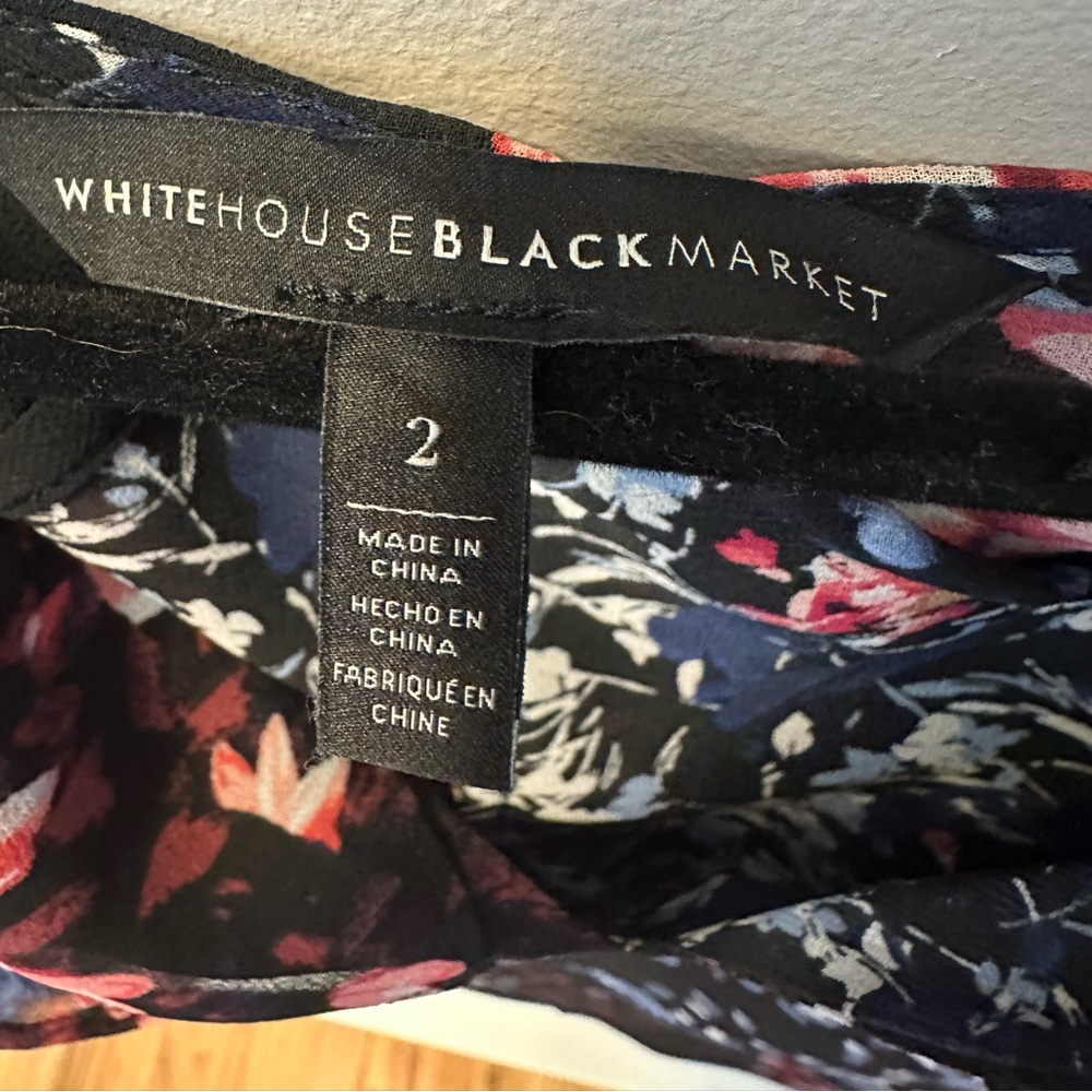 White House Black Market Black/Red Floral Blouse size 2 - Picture 2 of 8